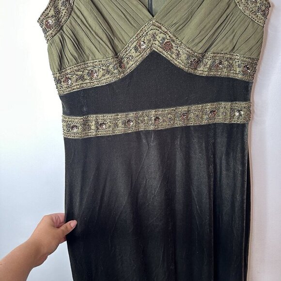 Vtg Talbots 90s Y2K Silk Velvet Beaded Maxi Dress Fairy Whimsigoth Prom 10 - Picture 4 of 11